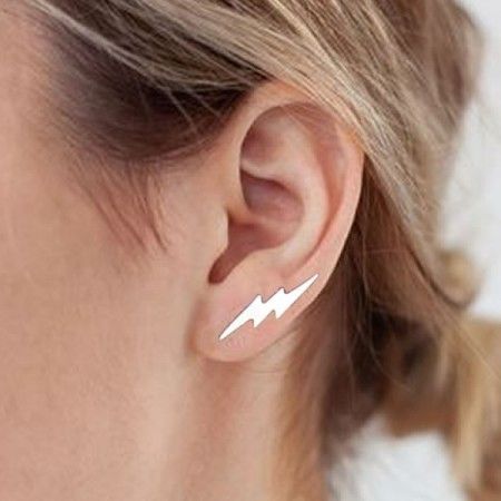 Sterling silver ear crawlers with lightning bolt design
