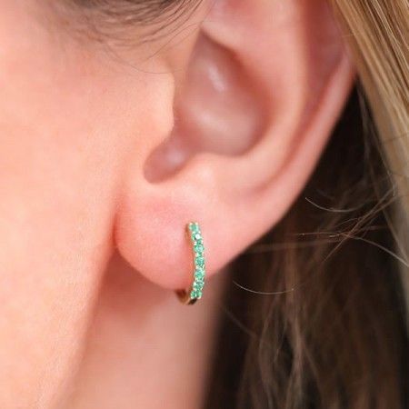Mini Aros de Oro Piedras Verdes