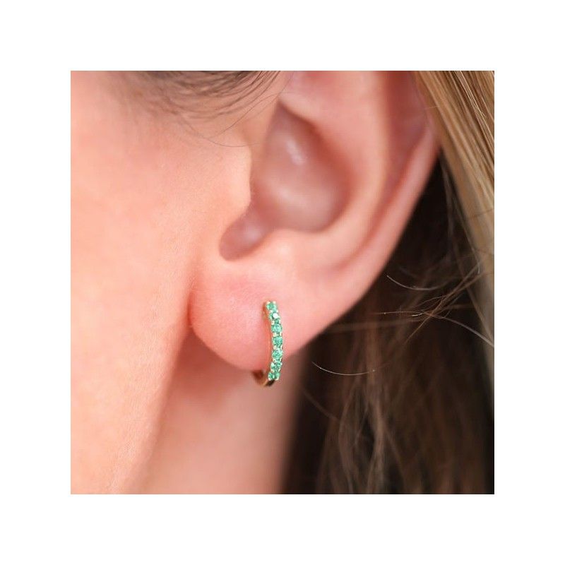 Mini Aros de Oro Piedras Verdes