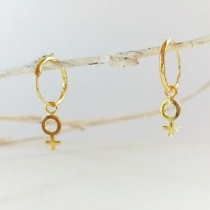 Gold woman symbol hoop earrings 2
