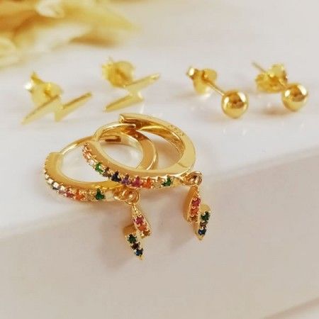 Set Pendientes Piercing Oro Rayo