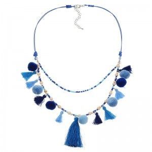 Collar Aruba Azul Pompones y borlas