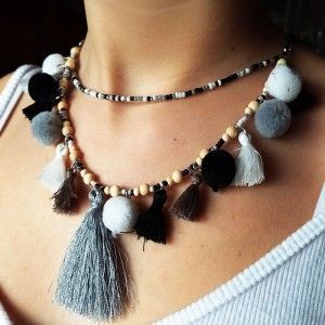 Collar Boho Aruba Negro y Gris 2