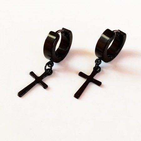 Pendientes Acero Negros con Cruz