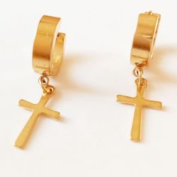 Pendientes Acero Dorados Cruz Hombre