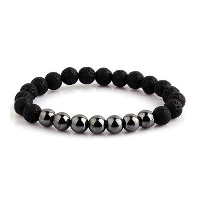 Men's Black Lava Stone & Hematite Bracelet