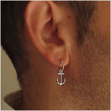 silver Hoop and Anchor Earrings for men
