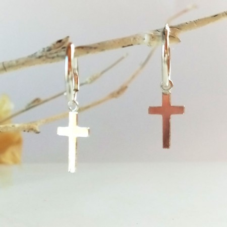 Pendientes de Aro con cruz de plata chico