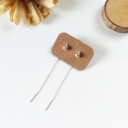 Pendientes con cadena y bolita de plata
