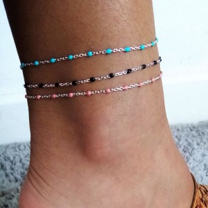 Colorful Beaded Sterling Silver Anklet