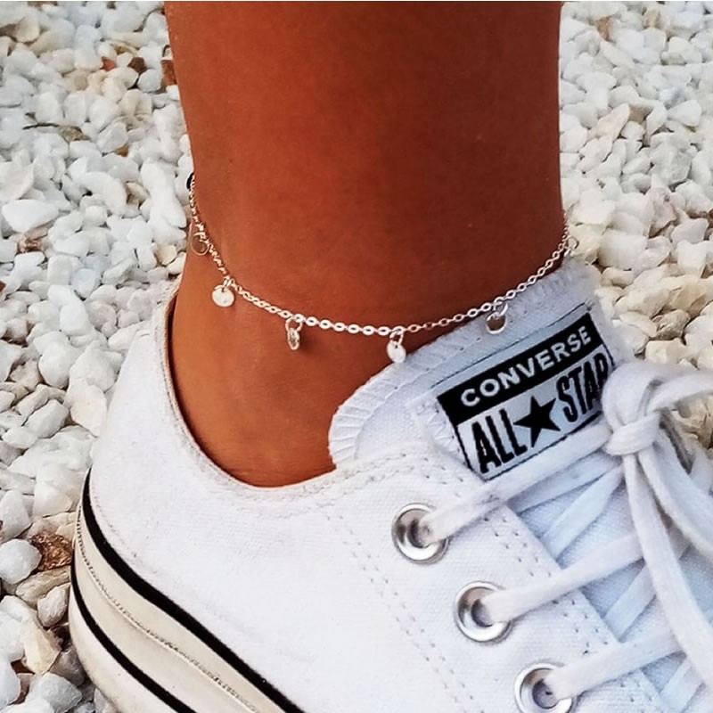 Sterling silver anklet with hanging round charms