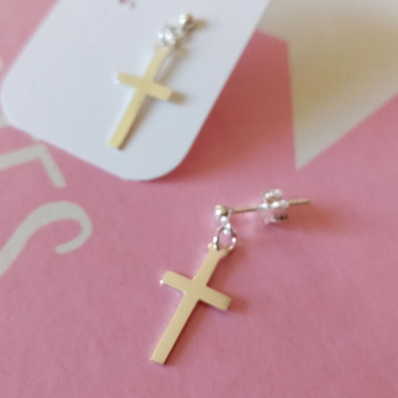 Ball and Cross Silver Earrings woman