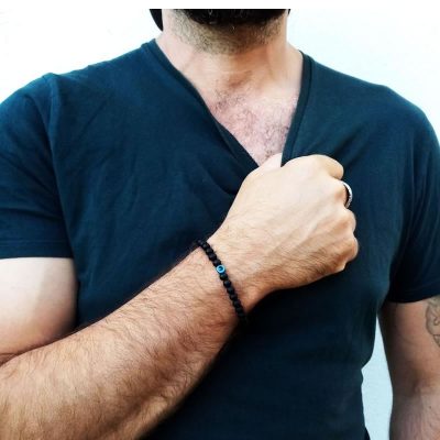 men's obsidian evil eye bracelet