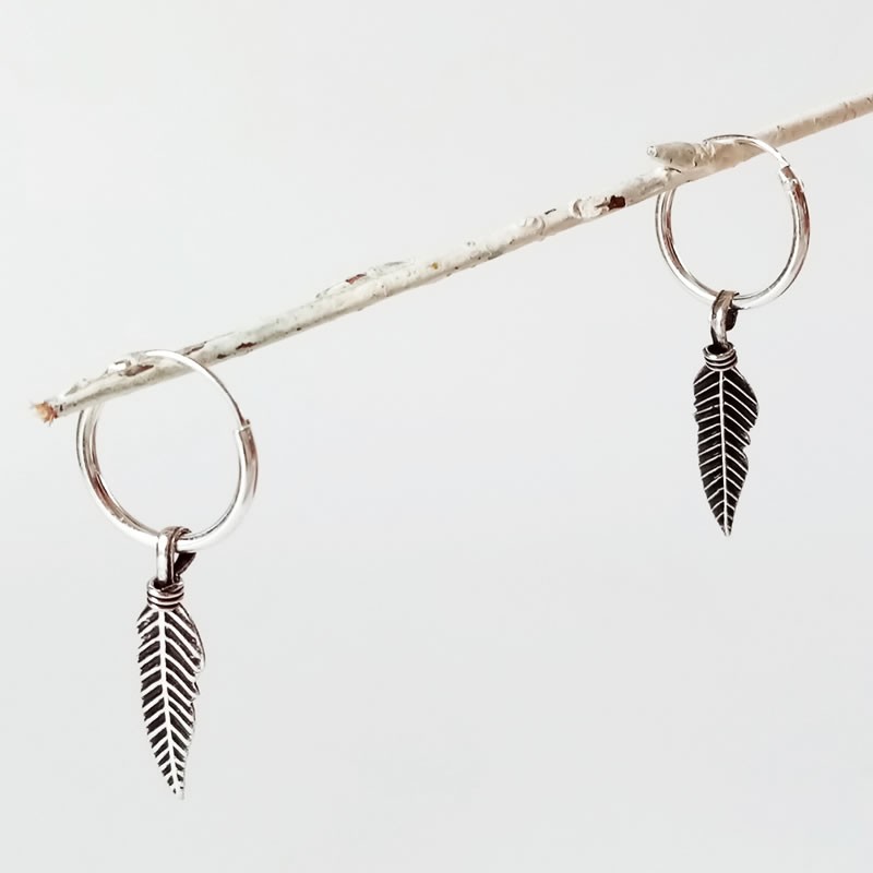 Pendientes Aro Plata Pluma