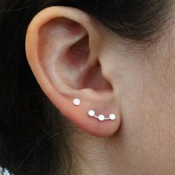 Silver Three Dots Earrings on Ear