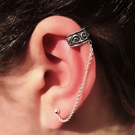 pendientes cartílago cadena plata