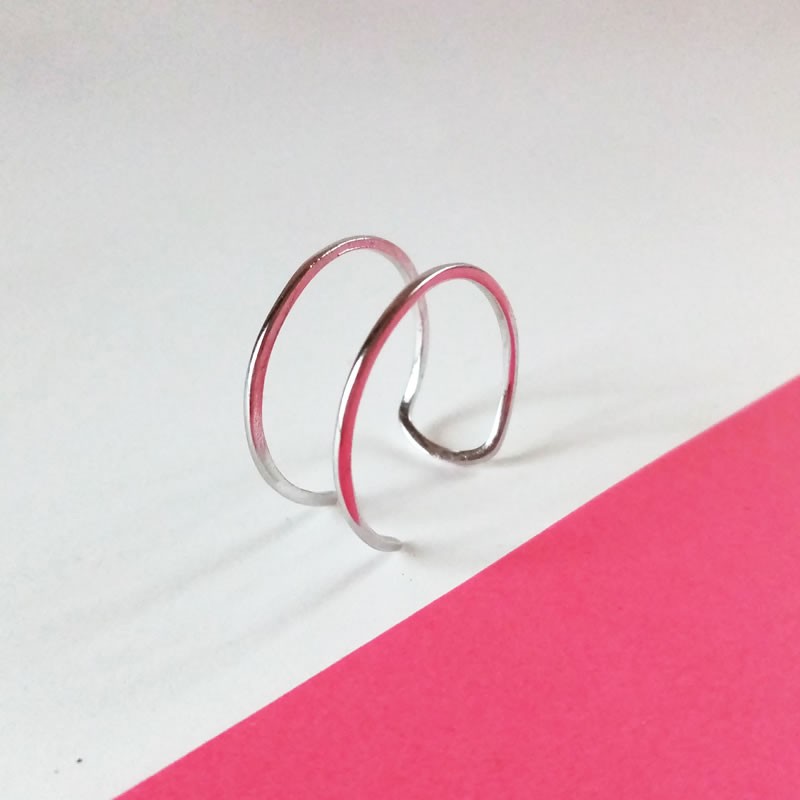 Side View of Adjustable Double Band Ring in Sterling Silve