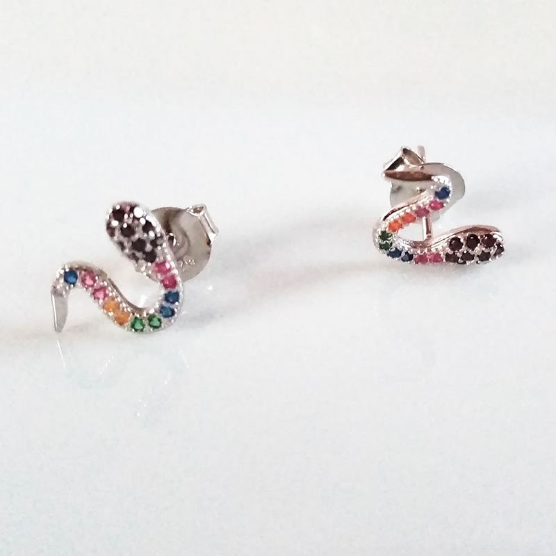 Pendientes serpiente plata circonitas