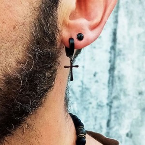 Pendientes Acero Negros hombre cruz 2
