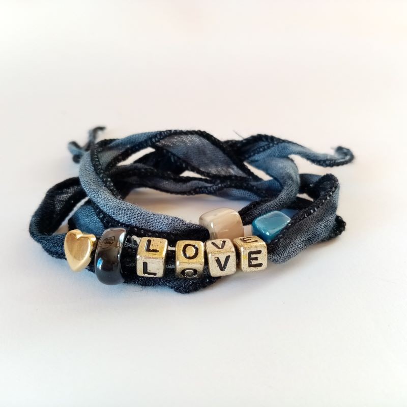 Blue Love Wrap Bracelet blue with LOVE beads