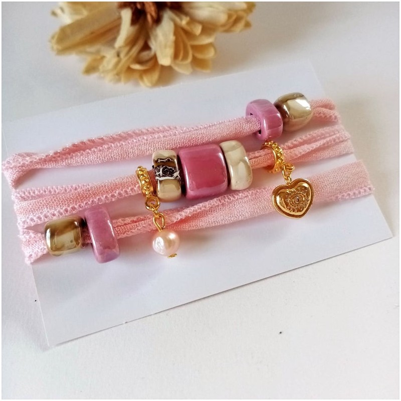 pink boho wrap bracelet woman