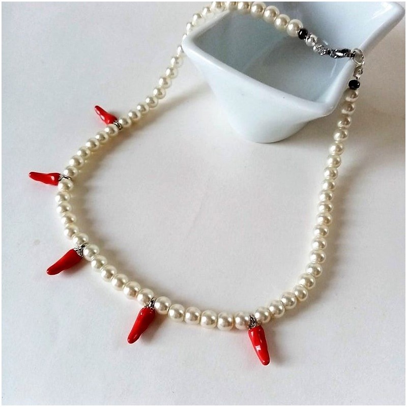 Silver Chili Necklace with pearls