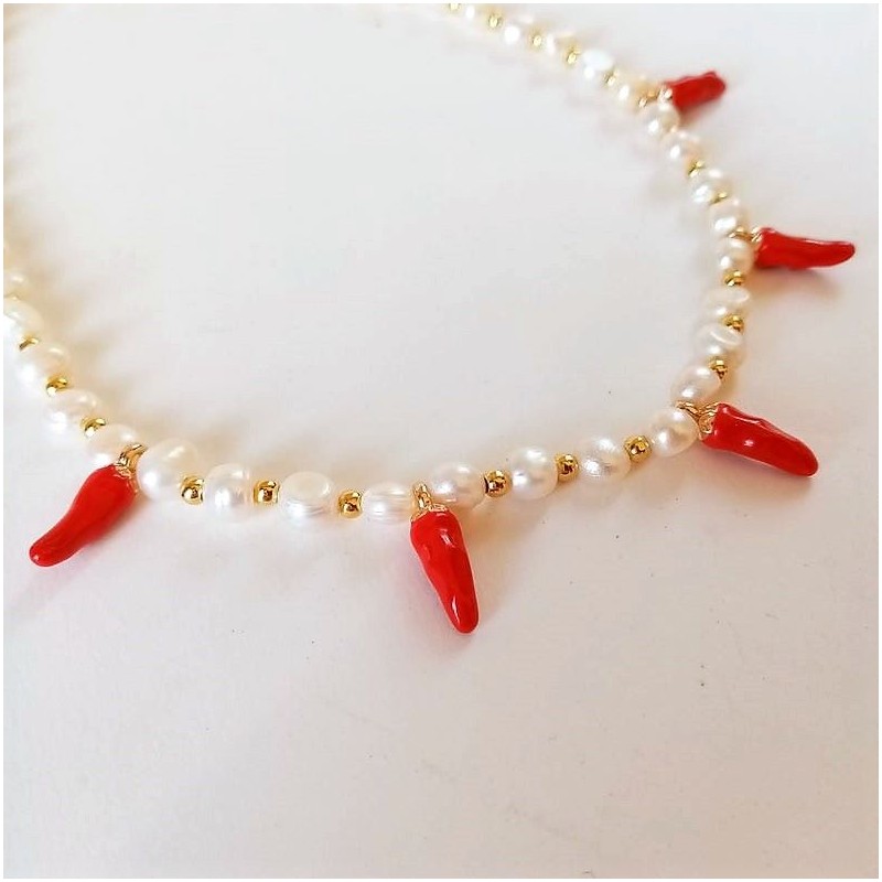 Gold Red Chili Peppers Necklace