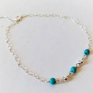 Tobillera Plata y Bolitas turquesa 2