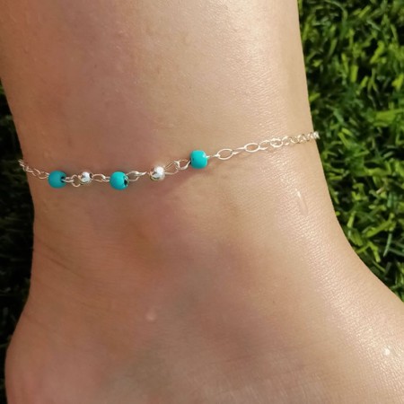 Turquoise silver anklet