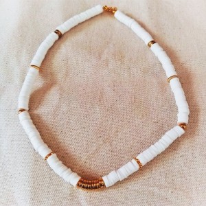 Heishi  Necklace white and gold 2