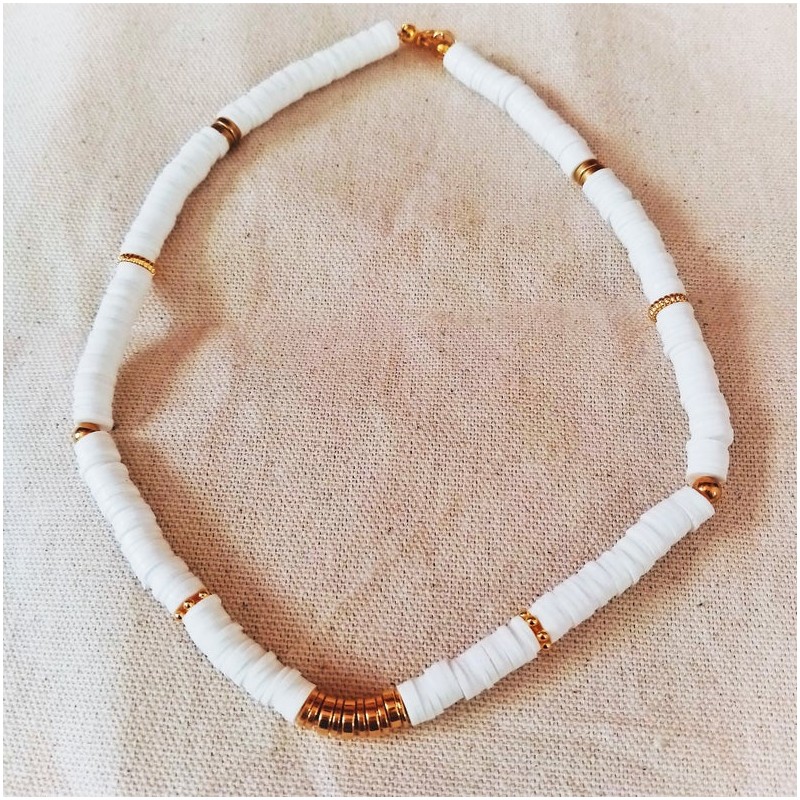 collar heishi blanco y oro