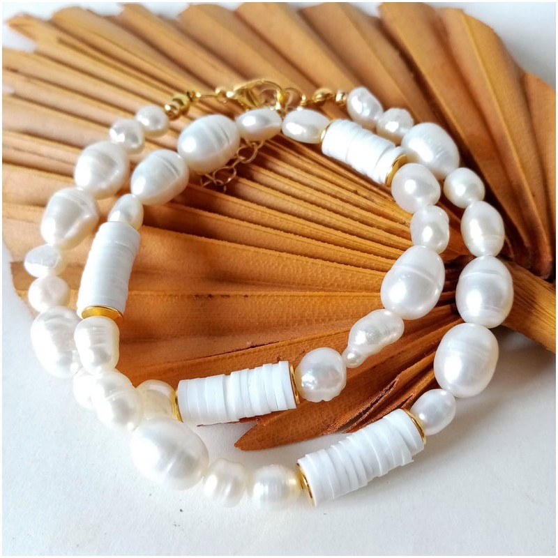 collar perlas de rio y cuentas heishi