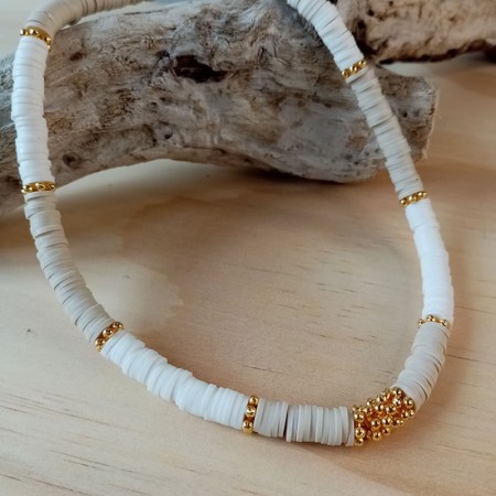 Heishi Necklace White and nude