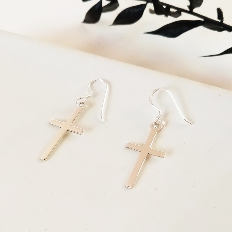 Pendientes hippie Cruz  Plata