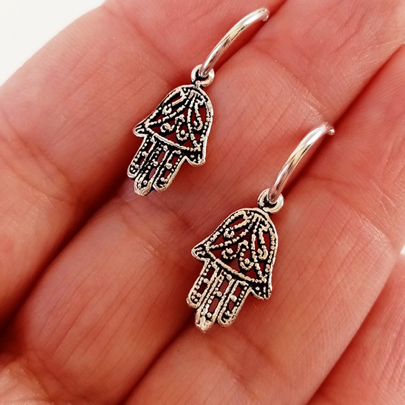 silver hamsa earrings