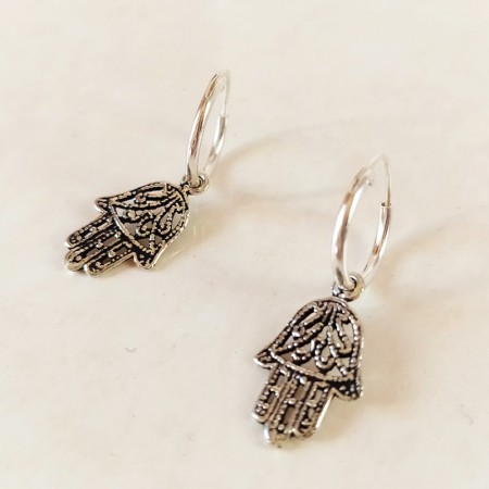 silver hamsa hoops earrings