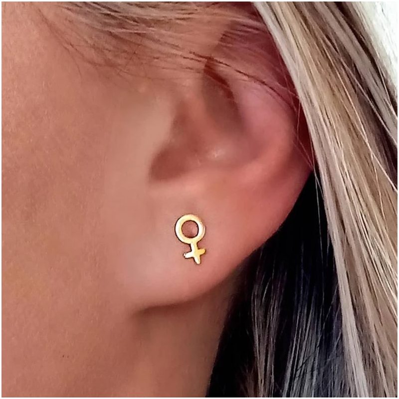 Minimalist gold Venus symbol earrings