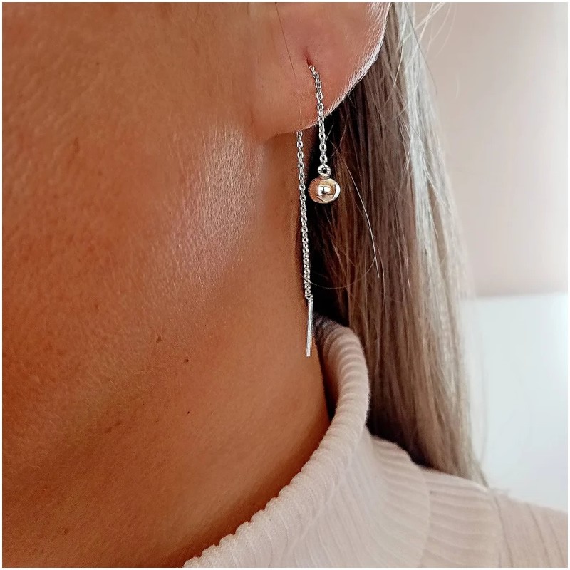 Chain earrings with silver ball