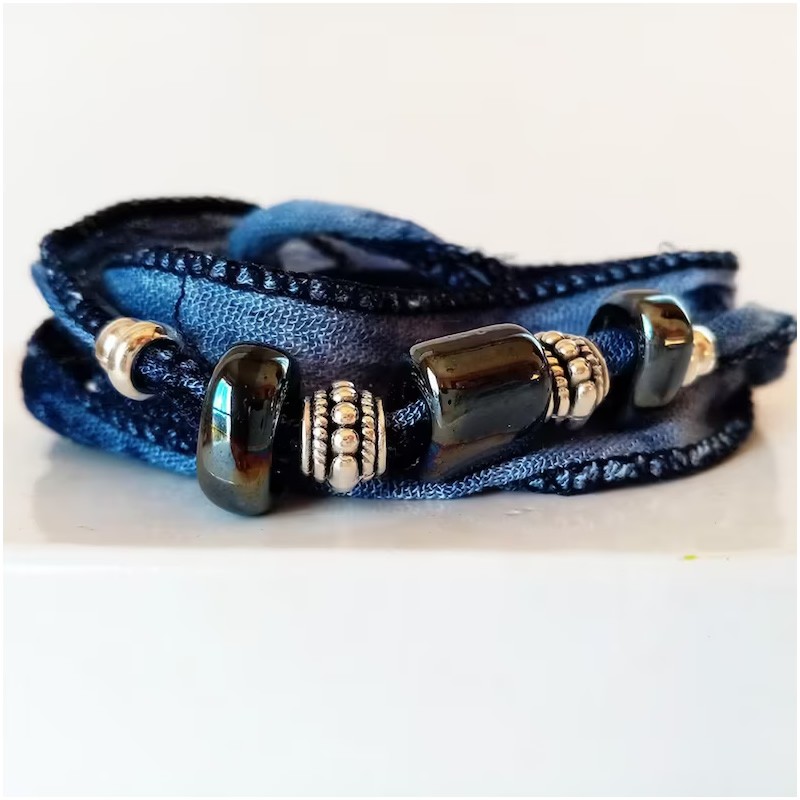 pulsera boho azul marino y acero
