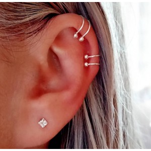 ear cuff bolitas plata