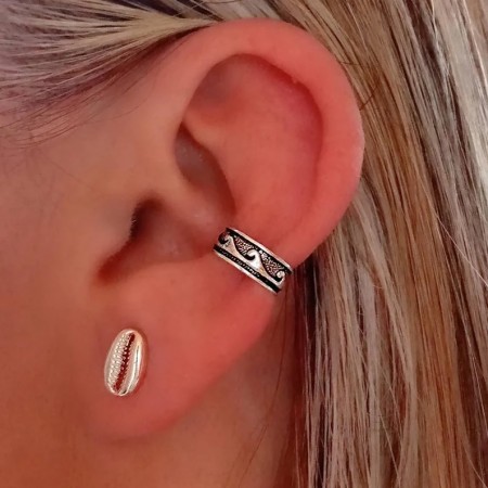 925 sterling silver ear cuff with ocean wave design.
