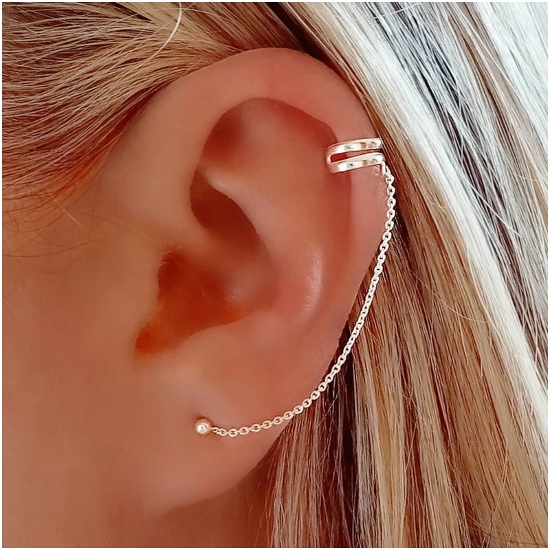 pendientes ear cuff con cadena