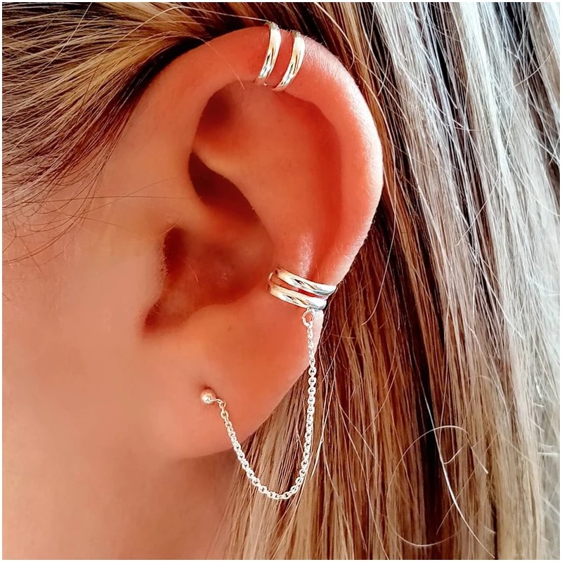 pendientes cartilago cadena plata