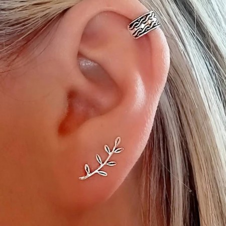 Silver Leaf Climbing Earrings