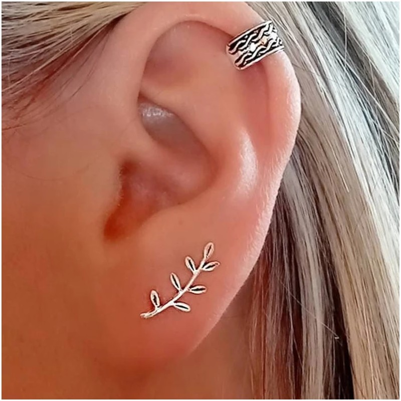 pendientes trepadores hojas de plata