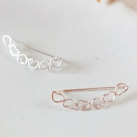 Silver Heart Climbing Earrings