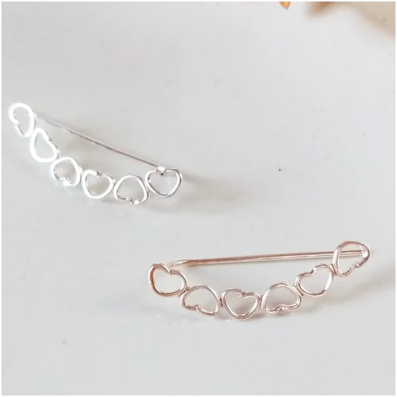 Silver Heart Climbing Earrings