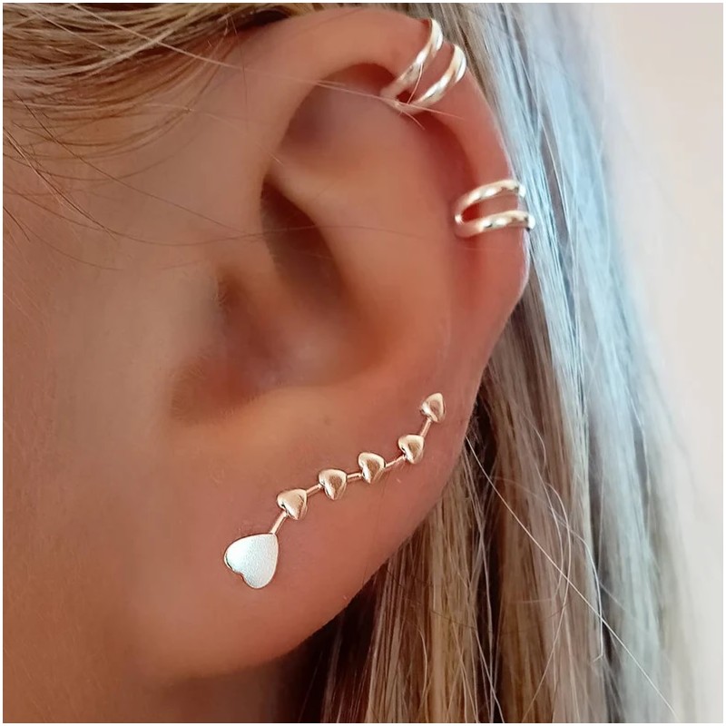 pendientes trepadores fila corazones