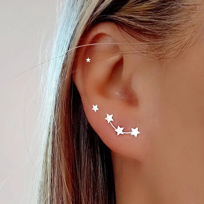 Side View of 925 Silver Three Star Ear Climbers – Perfect for Everyday and Special Occasions