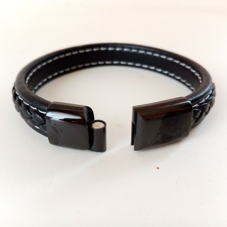 pulsera cuero negro hombre